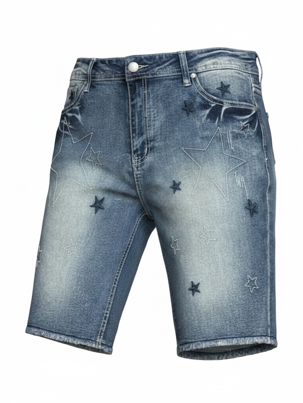 Women’s Blue Denim Shorts with embroidery Star Print Size XXL
